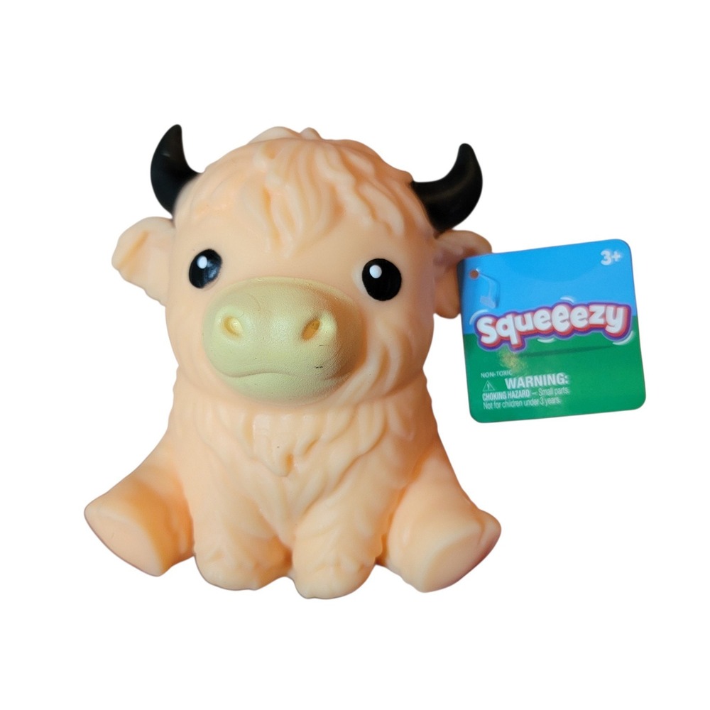 Toy Network Squeeezy Highland Cow Kids 5" Tan New Squishy Sensory Fidget Toy